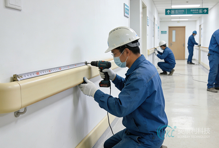 Hospital Crash-Resistant Handrail Installation Team Ensuring Durability And Safety In Medical Enviro